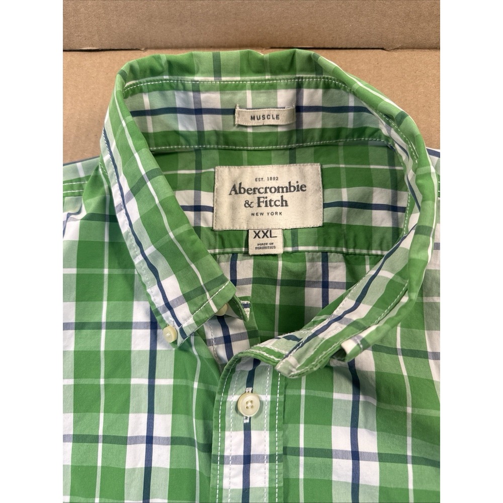 Abercrombie & Fitch Shirt Mens‎ XXL Green Plaid Button Up Long Sleeve Muscle Y2K